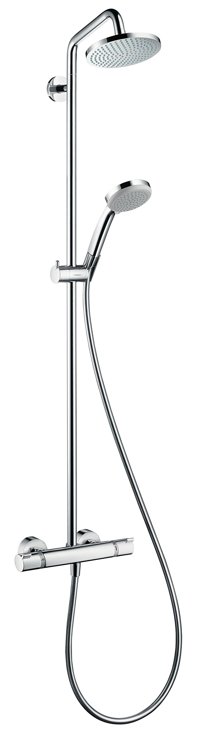 hansgrohe Croma 160 1jet Showerpipe Chrome 27135000, with Thermostat, overhead shower 160 mm Set of 2 Pieces